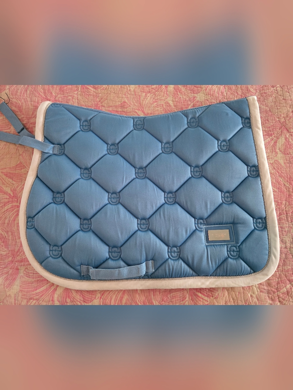 Equestrian Stockholm Blue Saddle Pad and Ear Bonnet Set- Jump FULL like New! - Picture 4 of 6